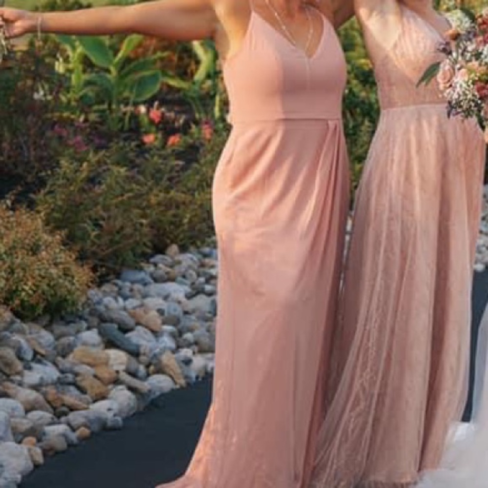Long Pink Chiffon bridesmaids dress